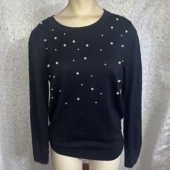 Ann Taylor Sweaters - Black Sweater Shirt with Pearl Embellishments
